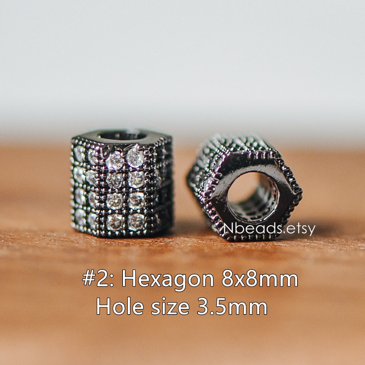 4pcs Black Micro Pave Spacer Beads, Gun Metal plated Brass Beads with CZ Pave, Large Hole Gunmetal Spacers (GB-156)