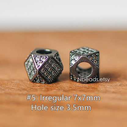 4pcs Black Micro Pave Spacer Beads, Gun Metal plated Brass Beads with CZ Pave, Large Hole Gunmetal Spacers (GB-156)