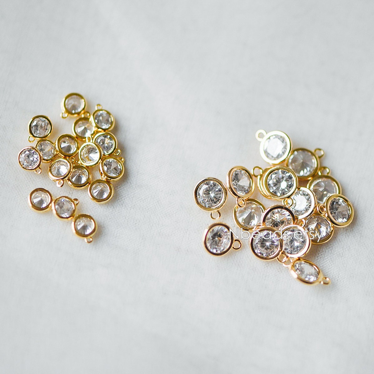 10pcs Gold Bezel Gemstone Charms 4.5/ 5.5/ 6/ 7.5mm, Real Gold plated Brass, Clear CZ Round Charms (GB-167)