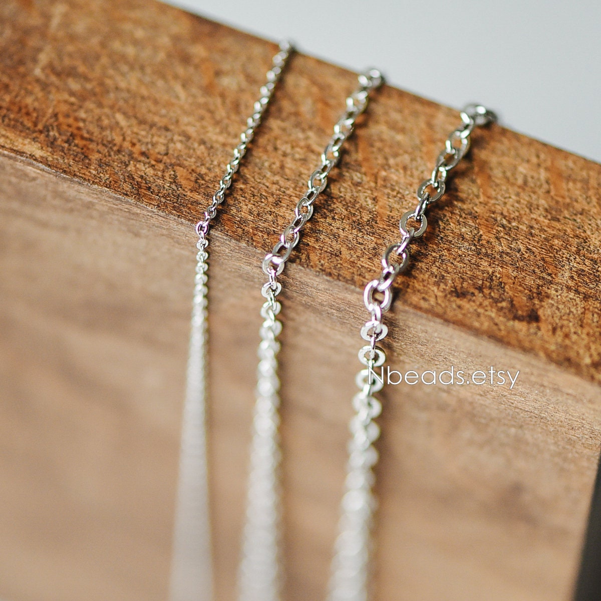 Dainty Silver Flat Oval Cable Chains, Rhodium plated Brass Tiny Chains, 1.2/ 1.4/ 1.6/ 1.8/ 2/ 2.5mm Thin Chains (#LK-001)/ 1 Meter=3.3 ft