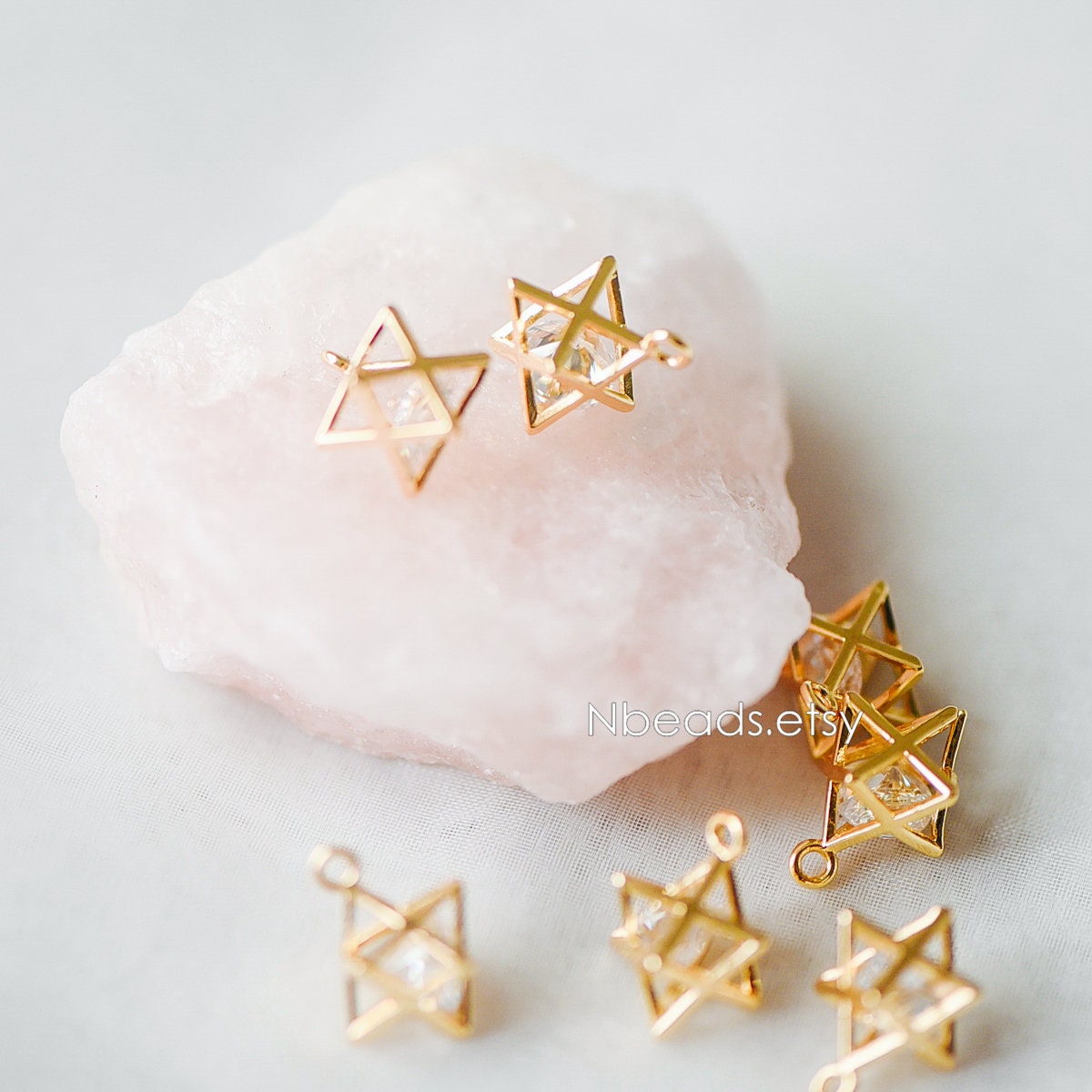 10pcs Gold Geometric Charms 16x13mm, 3D Polygon Cubic Zirconia Pendants, Real Gold plated Brass, Lead Nickel Free (GB-173)