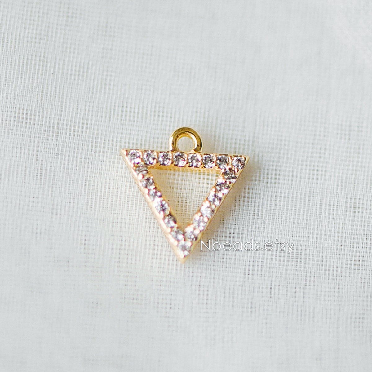 4pcs Micro Pave Gold Triangle Charms 10mm, Cubic Zirconia Pave Geometric Pendants, Real Gold plated Brass, Lead Nickel Free (GB-376-B)