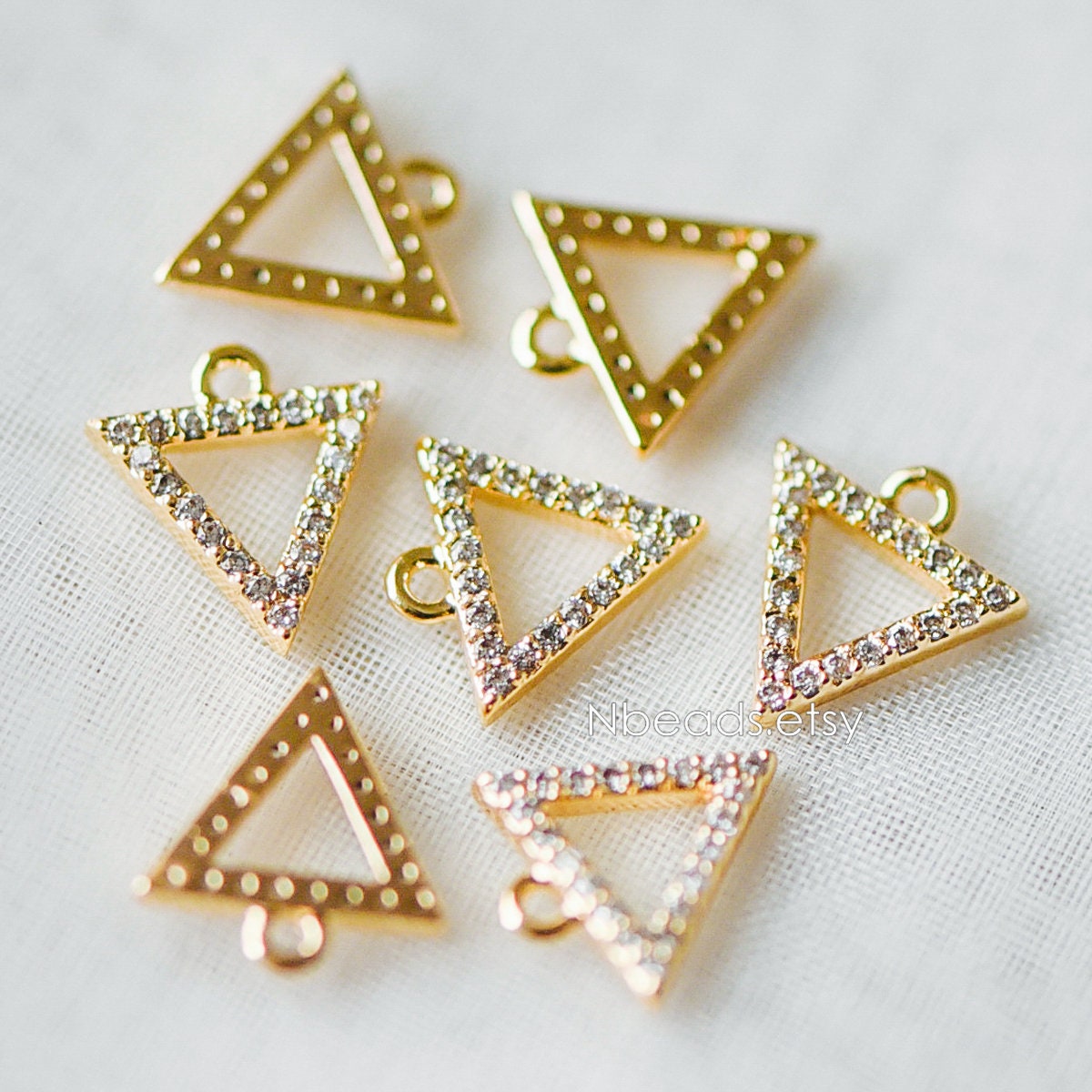 4pcs Micro Pave Gold Triangle Charms 10mm, Cubic Zirconia Pave Geometric Pendants, Real Gold plated Brass, Lead Nickel Free (GB-376-B)