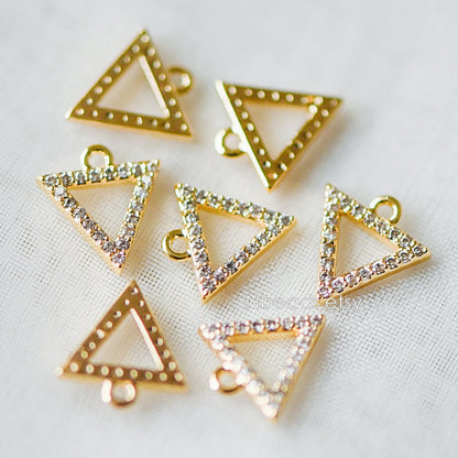 4pcs Micro Pave Gold Triangle Charms 10mm, Cubic Zirconia Pave Geometric Pendants, Real Gold plated Brass, Lead Nickel Free (GB-376-B)