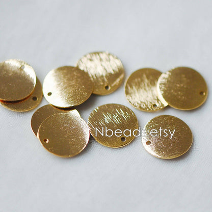 10pcs Brushed Gold Disc Charms: 18K Real Gold Plated Brass, 12/ 15/ 18mm (GB-3817)
