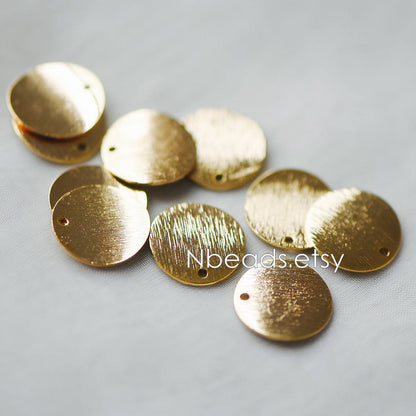 10pcs Brushed Gold Disc Charms: 18K Real Gold Plated Brass, 12/ 15/ 18mm (GB-3817)