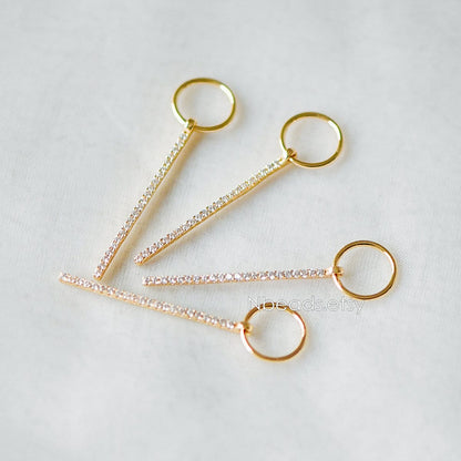 4pcs CZ Micro Pave Long Bar Pendants 35mm, Real Gold plated Brass, Cubic Zirconia Pave Stick Charms (GB-1234-D)