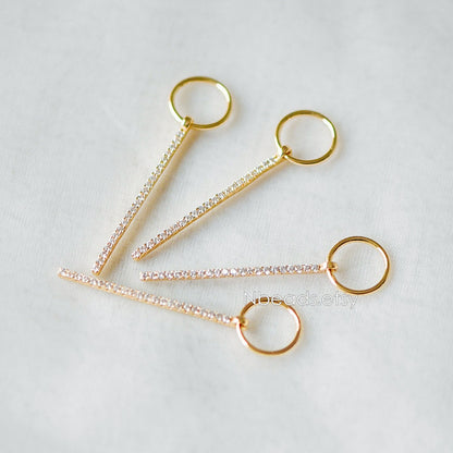 4pcs CZ Micro Pave Long Bar Pendants 35mm, Real Gold plated Brass, Cubic Zirconia Pave Stick Charms (GB-1234-D)