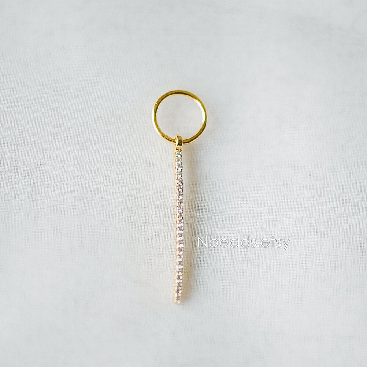 4pcs CZ Micro Pave Long Bar Pendants 35mm, Real Gold plated Brass, Cubic Zirconia Pave Stick Charms (GB-1234-D)