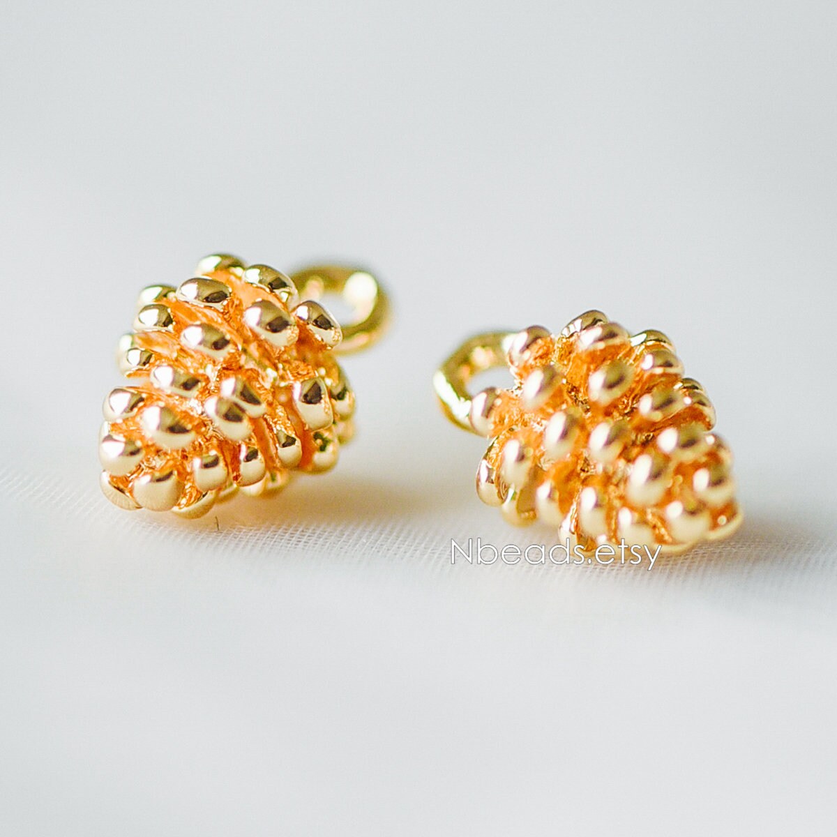 10pcs Gold Pine Cone 3D Charms 12x8mm, Real Gold plated Brass, Lead Nickel Free (GB-4589-I)