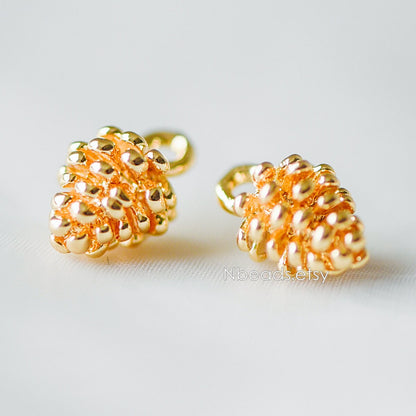 10pcs Gold Pine Cone 3D Charms 12x8mm, Real Gold plated Brass, Lead Nickel Free (GB-4589-I)