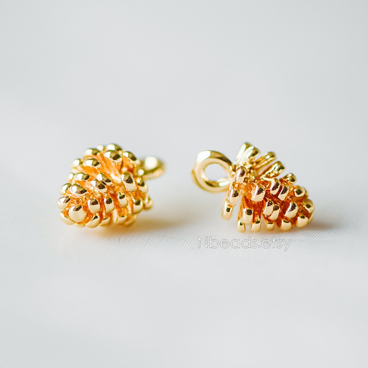 10pcs Gold Pine Cone 3D Charms 12x8mm, Real Gold plated Brass, Lead Nickel Free (GB-4589-I)