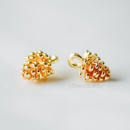 10pcs Gold Pine Cone 3D Charms 12x8mm, Real Gold plated Brass, Lead Nickel Free (GB-4589-I)