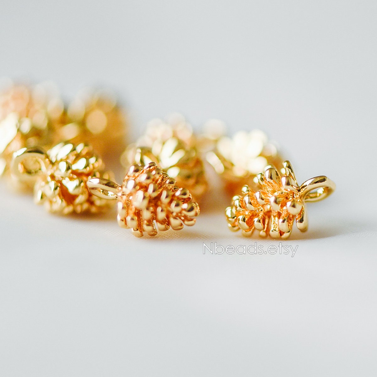 10pcs Gold Pine Cone 3D Charms 12x8mm, Real Gold plated Brass, Lead Nickel Free (GB-4589-I)