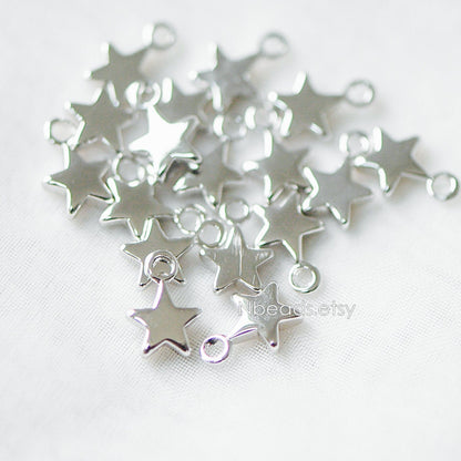 20pcs Gold /Silver Star Charms 10x7mm, Real Gold/ Rhodium plated Brass, Lead Nickel Free (GB-194)
