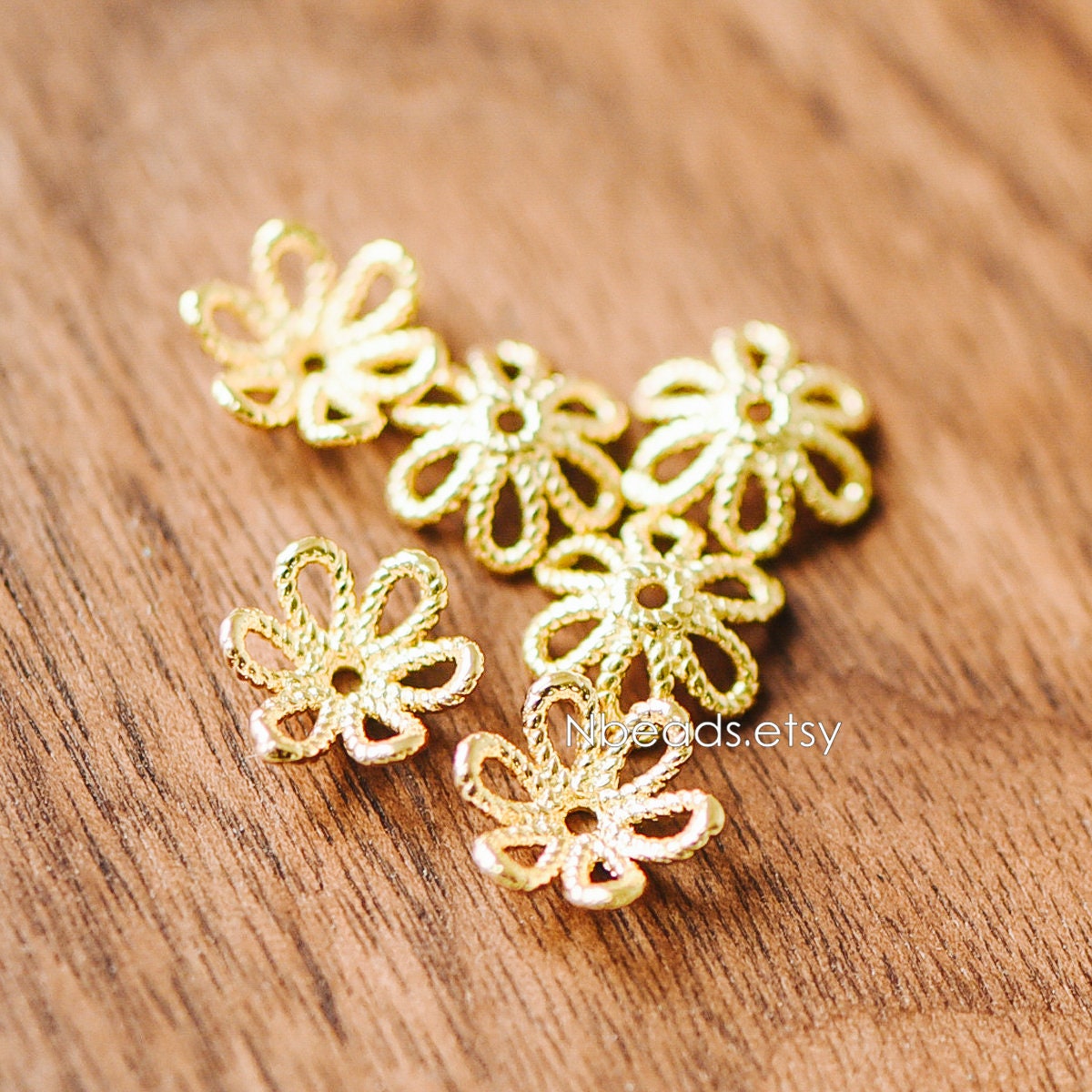 20pcs Gold/ Silver Floral Bead Caps 10mm, Fit 12mm Beads, Real Gold/ Rhodium plated Brass, Lead Nickel Free (GB-196)