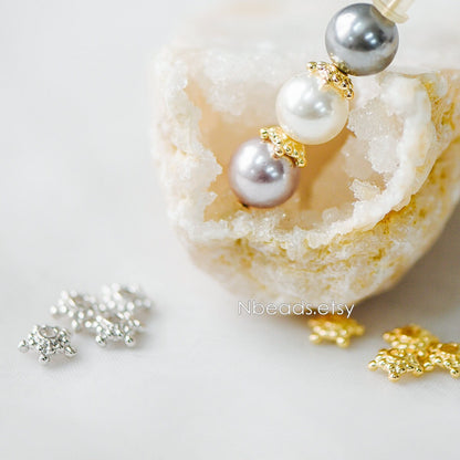 20pcs Gold/ Silver Floral Bead Caps 7mm, Fit 8mm Beads, Real Gold/ Rhodium plated Brass Spacers, Lead Nickel Free (GB-200)