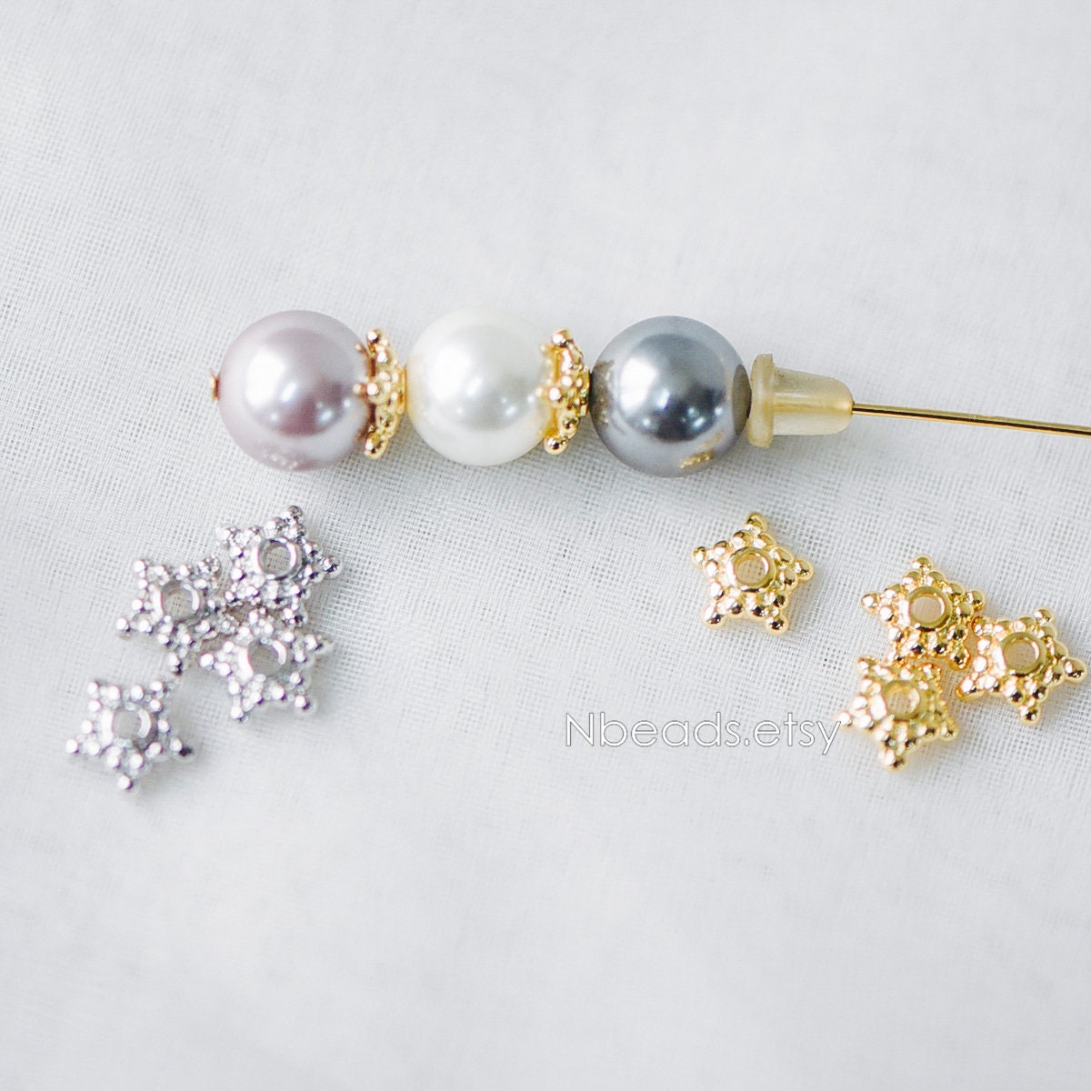 20pcs Gold/ Silver Floral Bead Caps 7mm, Fit 8mm Beads, Real Gold/ Rhodium plated Brass Spacers, Lead Nickel Free (GB-200)