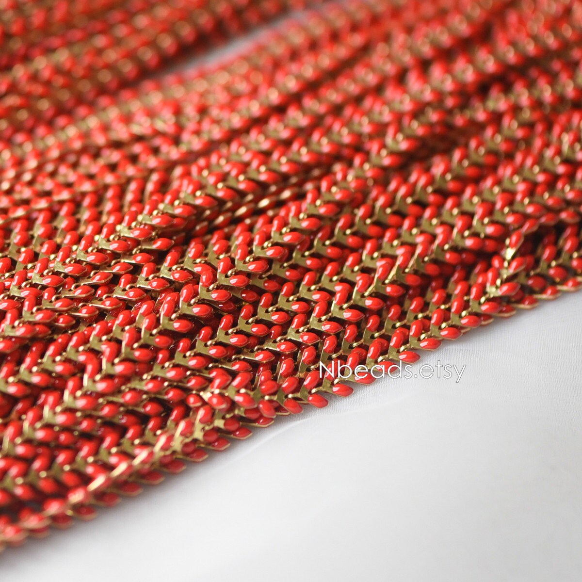 Red Enamel Brass Arrow Chain 6mm, Flat Chevron Chain, Herringbone Fish bone Designer Chain (#LK-048-6)/ 1 Meter=3.3ft