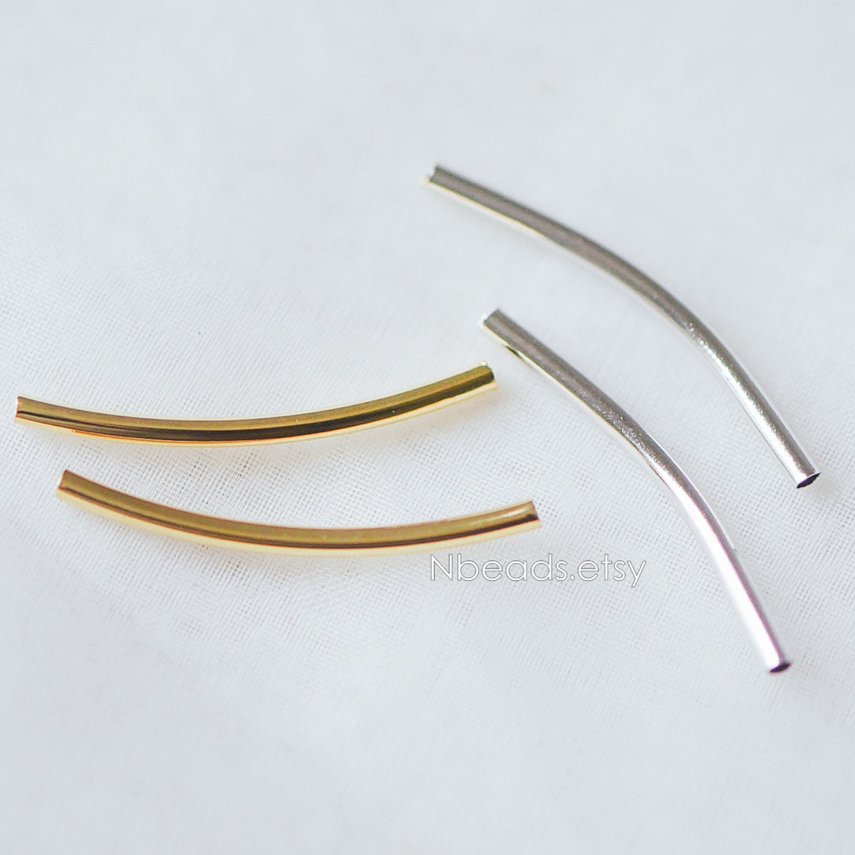 20pcs Gold/ Silver Curved Tube Beads 29x2mm , Real Gold/ Rhodium plated Brass Tube Spacers (GB-046-C)