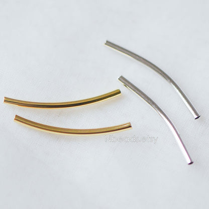 20pcs Gold/ Silver Curved Tube Beads 29x2mm , Real Gold/ Rhodium plated Brass Tube Spacers (GB-046-C)