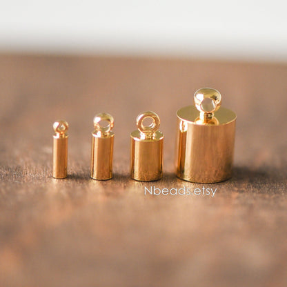20pcs Gold/ Silver Tone Barrel Cord End Caps, 1.5/ 2/ 3/ 4.5/ 6/ 8mm Multi Size, Glue on End Caps for Leather Tassel Chain (GB-095)