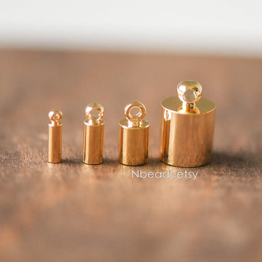 20pcs Gold/ Silver Tone Barrel Cord End Caps, 1.5/ 2/ 3/ 4.5/ 6/ 8mm Multi Size, Glue on End Caps for Leather Tassel Chain (GB-095)