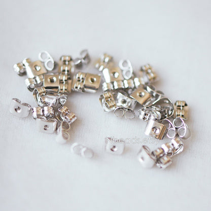 20pcs Silver Ear Nuts, Earring Back Stoppers 5mm/ 7mm, Rhodium plated Brass Jewelry Findings Wholesale (#GB-237)