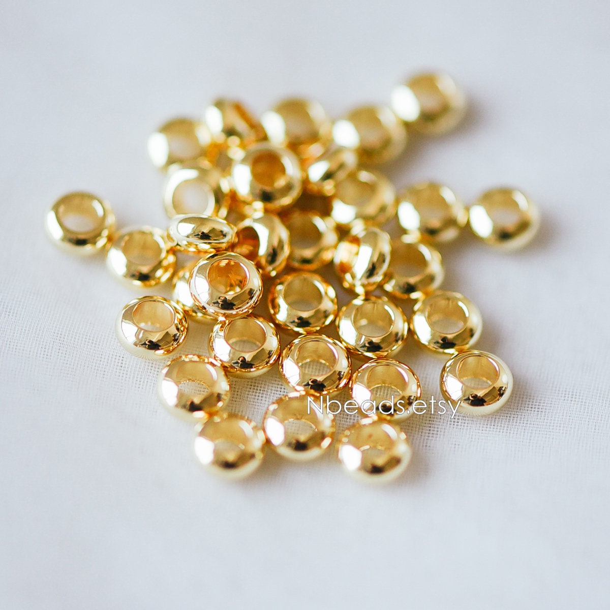 20pcs Gold/ Silver Rondelle Spacer Beads 3.5/ 6mm, Gold/ Rhodium plated Brass Large Hole Saucer Beads (GB-239)