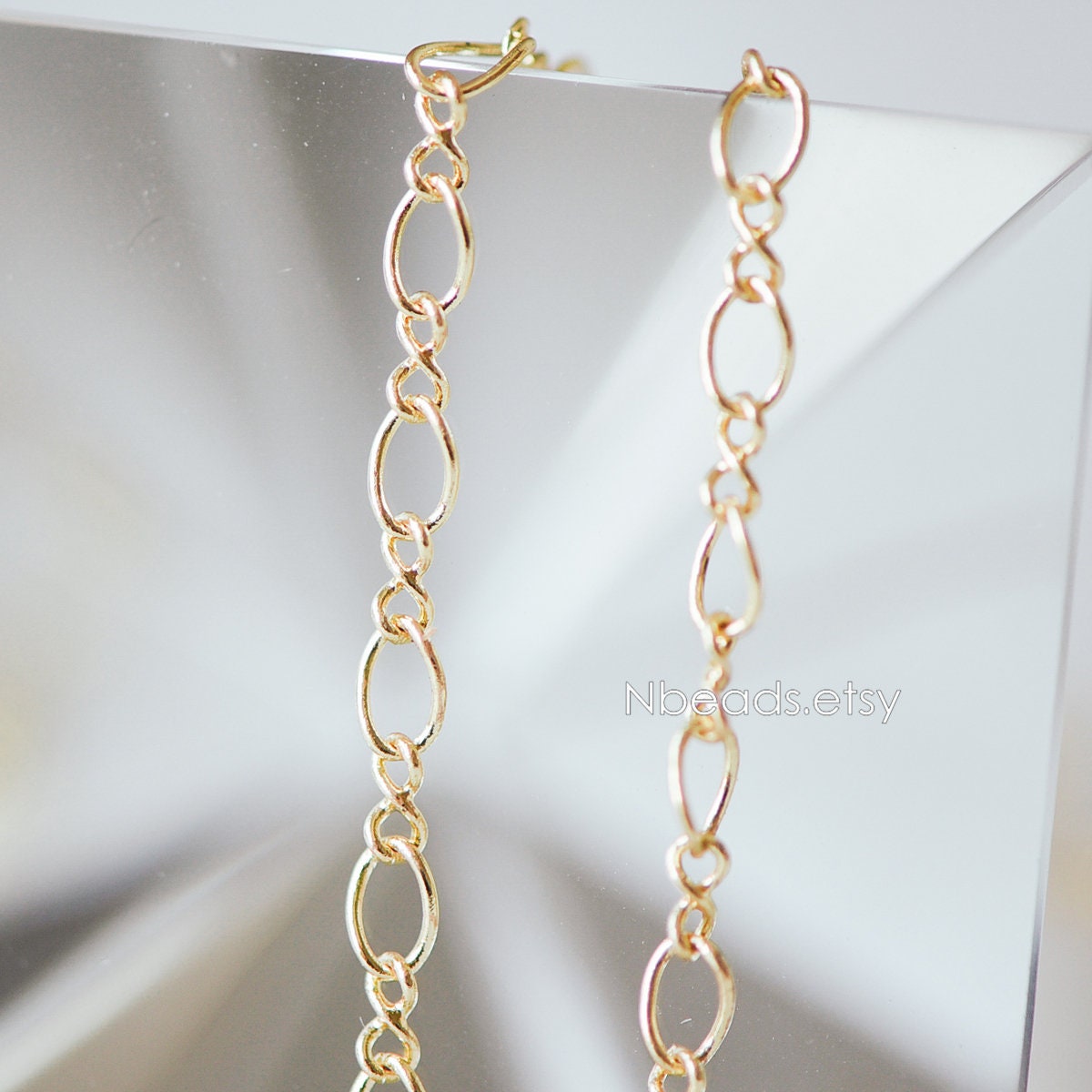 Gold plated Brass Figaro Chains 3.5mm, Long and Short Cable Chains (#LK-151)/ 1 Meter=3.3 ft