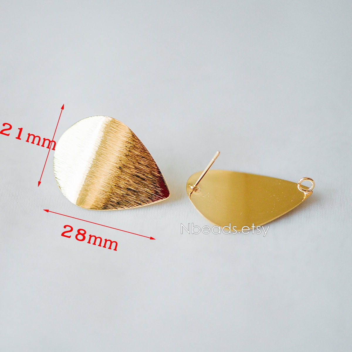 10pcs Brushed Gold Ear Posts with Loops, Real Gold Plated Brass, Triangle Star Round Oval Teardrop Geometric Earring Studs (GB-263)