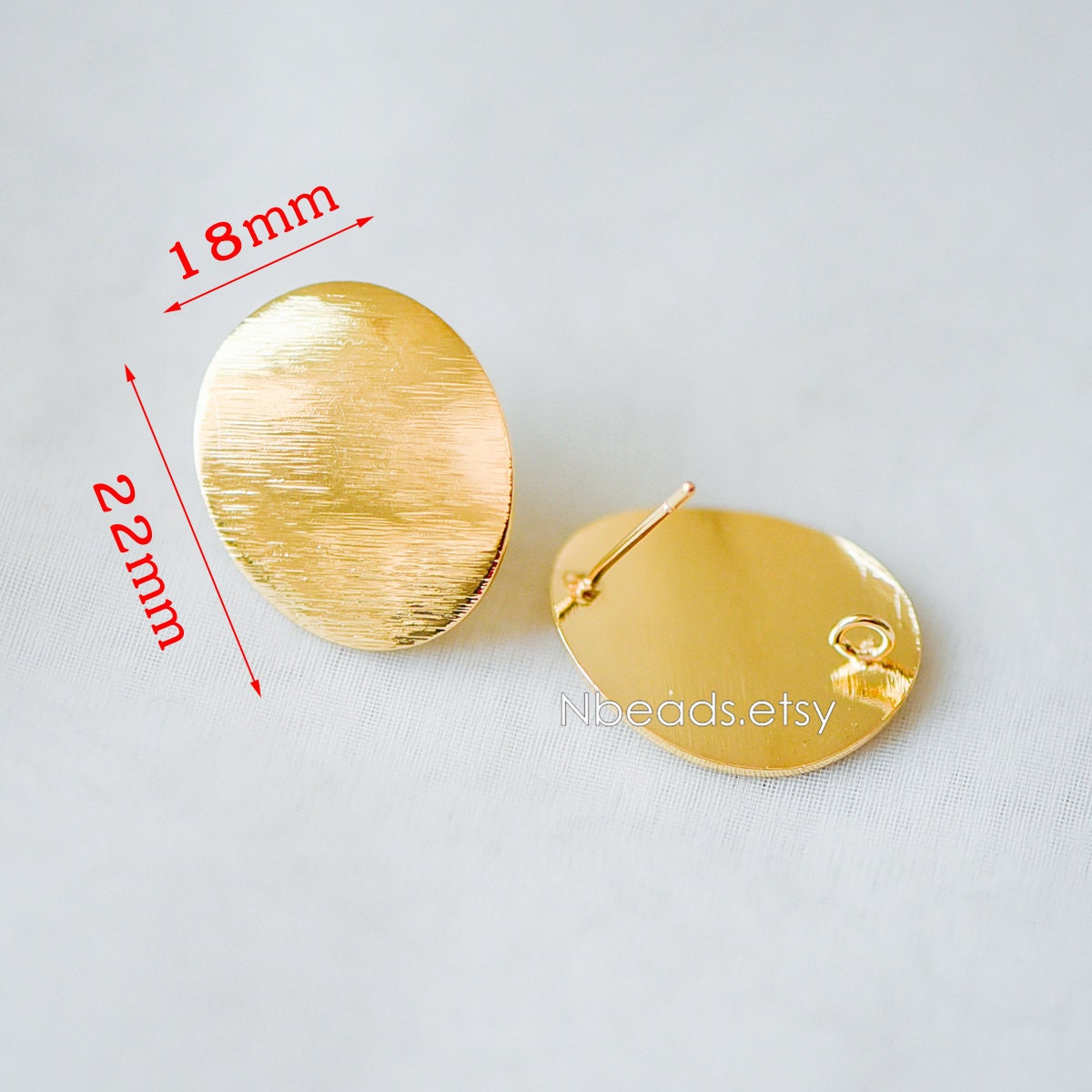 10pcs Brushed Gold Ear Posts with Loops, Real Gold Plated Brass, Triangle Star Round Oval Teardrop Geometric Earring Studs (GB-263)