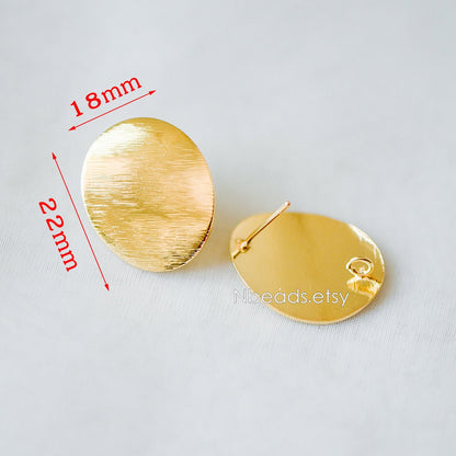 10pcs Brushed Gold Ear Posts with Loops, Real Gold Plated Brass, Triangle Star Round Oval Teardrop Geometric Earring Studs (GB-263)
