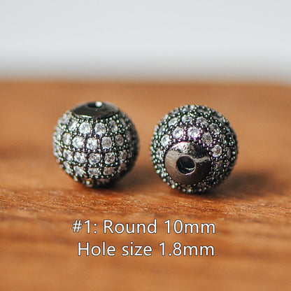 4pcs Black Micro Pave Spacer Beads, Gun Metal plated Brass Beads with CZ Pave, Large Hole Gunmetal Spacers (GB-156)