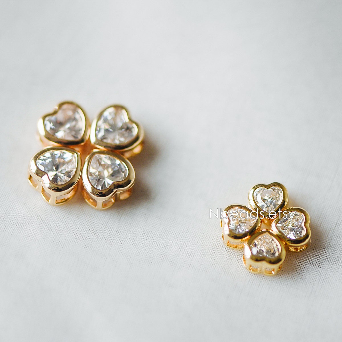 10pcs CZ Pave Heart Beads 7/ 9mm, Real Gold plated Brass Heart Connectors (GB-163)