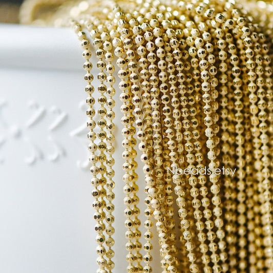 Yellow Faceted Brass Ball Bead Chain 1.6mm (#LK-002-3)/ 5 Meters=16.5ft