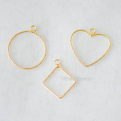 10pcs Gold plated Brass Geometric Pendants, Circle Heart Square Charms, Color Not Easily Tarnish (GB-268)