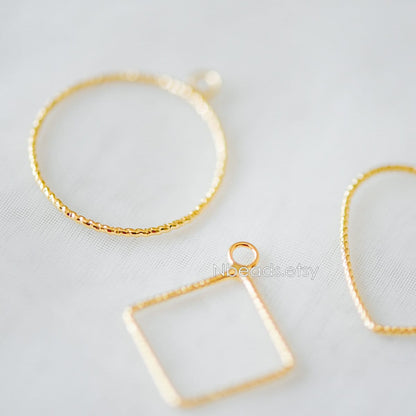 10pcs Gold plated Brass Geometric Pendants, Circle Heart Square Charms, Color Not Easily Tarnish (GB-268)