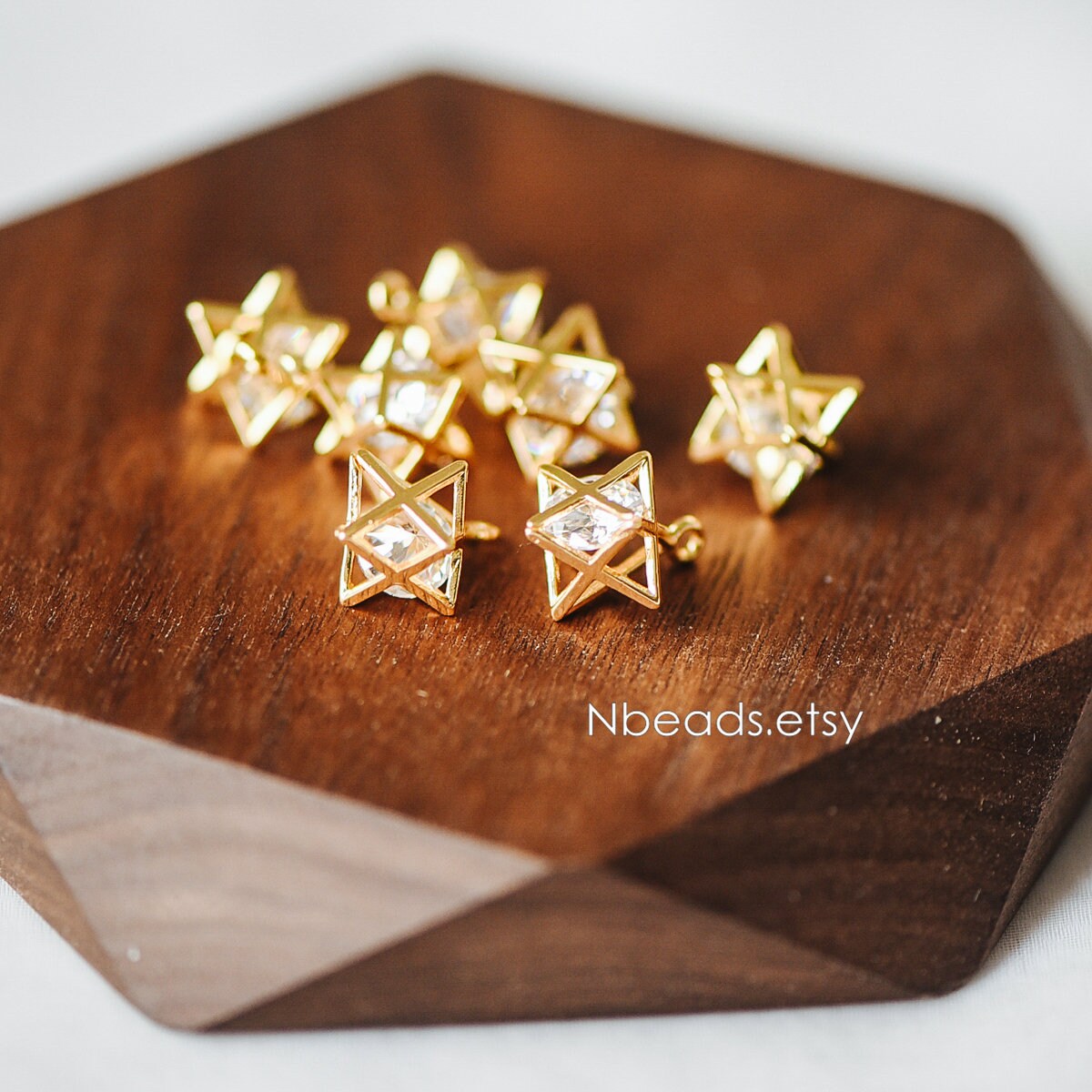 10pcs Gold Geometric Charms 16x13mm, 3D Polygon Cubic Zirconia Pendants, Real Gold plated Brass, Lead Nickel Free (GB-173)