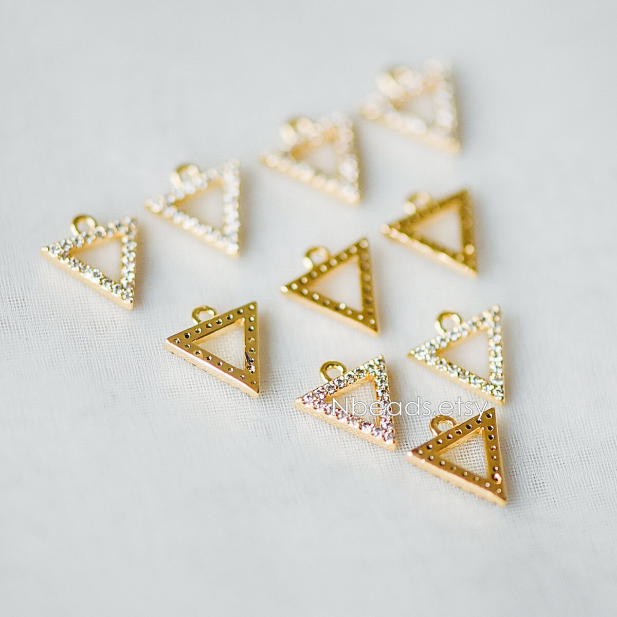 4pcs Micro Pave Gold Triangle Charms 10mm, Cubic Zirconia Pave Geometric Pendants, Real Gold plated Brass, Lead Nickel Free (GB-376-B)