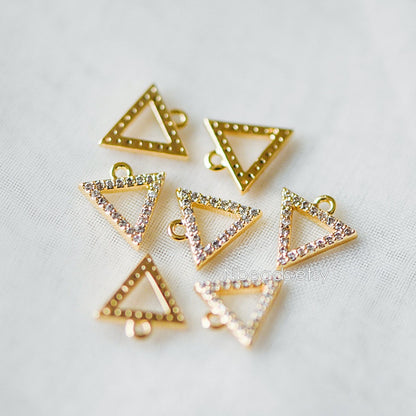 4pcs Micro Pave Gold Triangle Charms 10mm, Cubic Zirconia Pave Geometric Pendants, Real Gold plated Brass, Lead Nickel Free (GB-376-B)