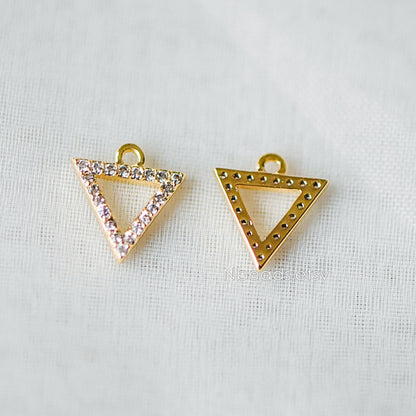 4pcs Micro Pave Gold Triangle Charms 10mm, Cubic Zirconia Pave Geometric Pendants, Real Gold plated Brass, Lead Nickel Free (GB-376-B)