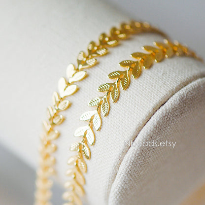 Gold/ Silver plated Brass Leaf Chain, 6.3mm Designer Herringbone Chain (#LK-153)/ 1 Meter=3.3ft