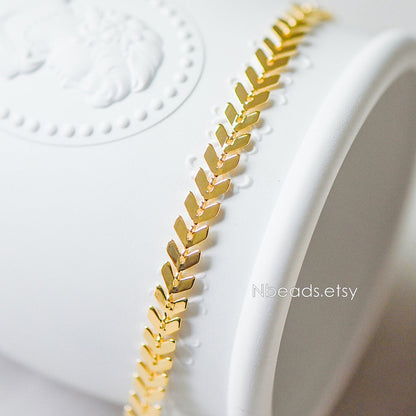 Gold/ Silver/ Rose Gold Flat Chevron Chain 6.3mm, Real Gold/ Rhodium plated Brass, Decorative Herringbone Arrow Chain (#LK-156)/ 1 Meter