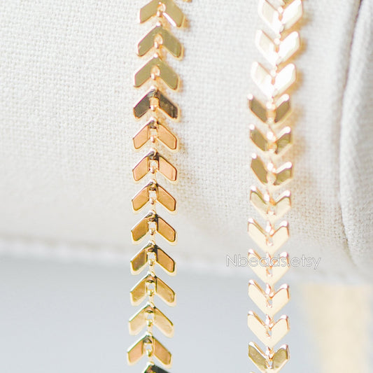 Gold/ Silver/ Rose Gold Flat Chevron Chain 6.3mm, Real Gold/ Rhodium plated Brass, Decorative Herringbone Arrow Chain (#LK-156)/ 1 Meter