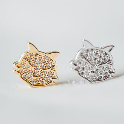 4pcs CZ Micro Pave Fox Charms 12x10mm, Real Gold/ Silver Rhodium plated Brass Fox Beads Connectors (GB-180)