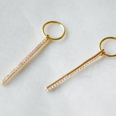 4pcs CZ Micro Pave Long Bar Pendants 35mm, Real Gold plated Brass, Cubic Zirconia Pave Stick Charms (GB-1234-D)