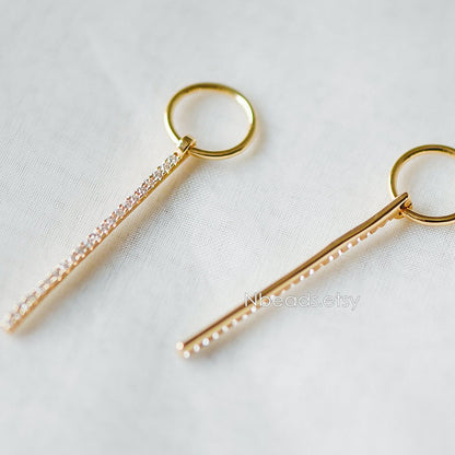 4pcs CZ Micro Pave Long Bar Pendants 35mm, Real Gold plated Brass, Cubic Zirconia Pave Stick Charms (GB-1234-D)