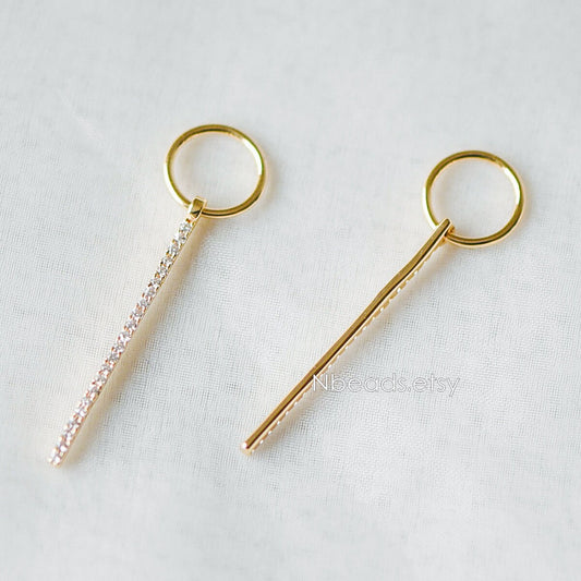 4pcs CZ Micro Pave Long Bar Pendants 35mm, Real Gold plated Brass, Cubic Zirconia Pave Stick Charms (GB-1234-D)