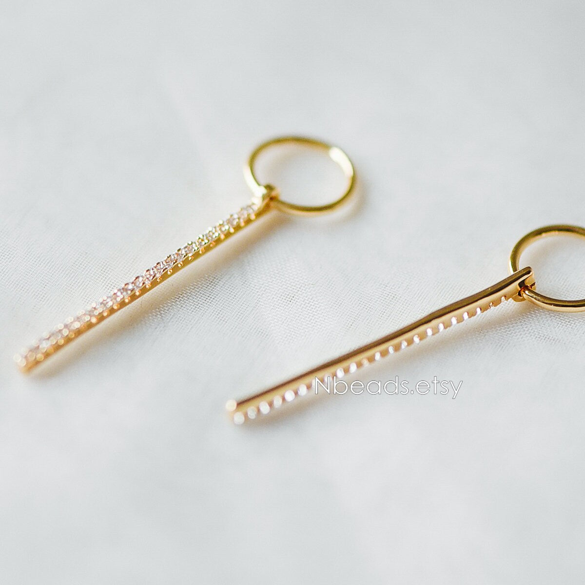 4pcs CZ Micro Pave Long Bar Pendants 35mm, Real Gold plated Brass, Cubic Zirconia Pave Stick Charms (GB-1234-D)